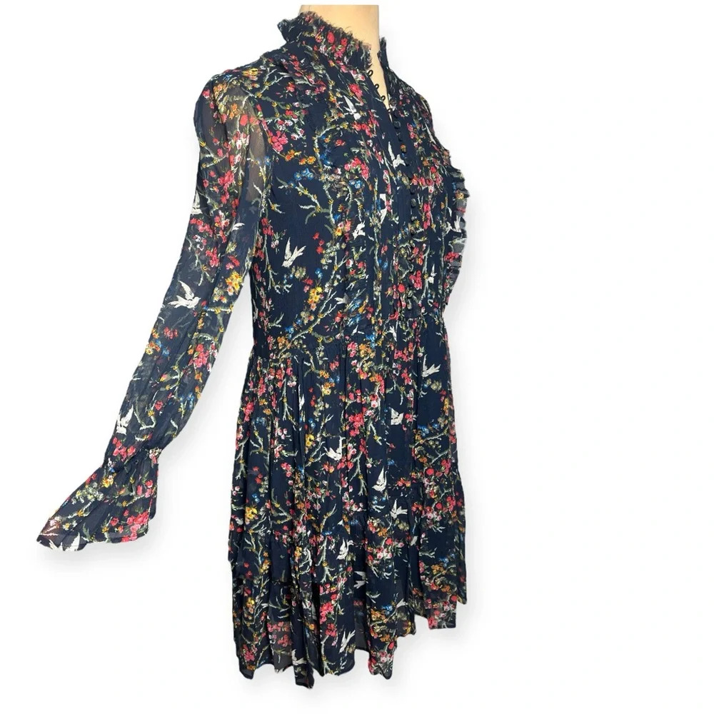 The Kooples Blue Bird Silk Chiffon Dress navy green yellow pink red white Medium - Picture 6 of 16